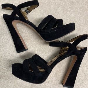 Sam Edelman Black Suede Platform Block Heel Sandals